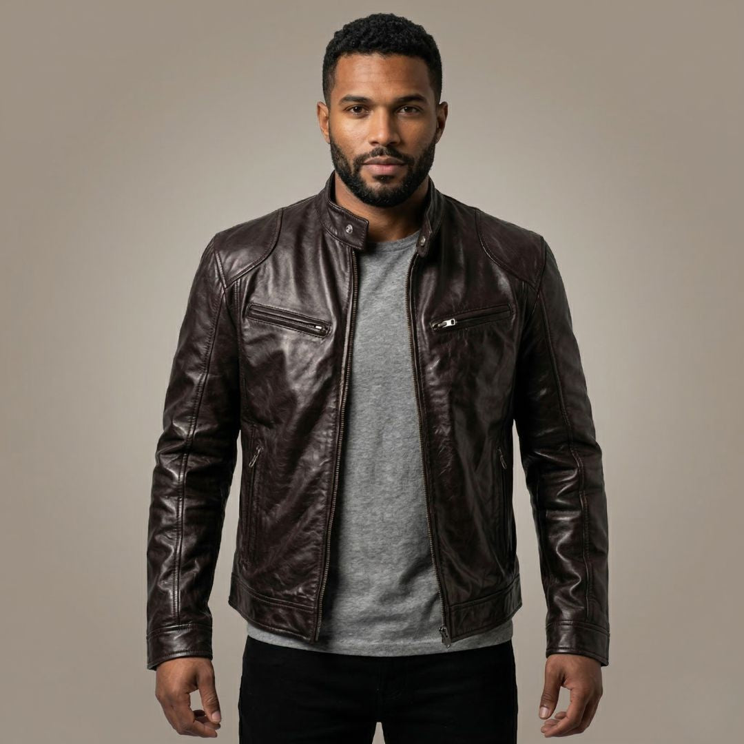 Men's Leather Jacket Midnight Obsidian